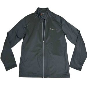 AND1 Mens Full Zip Track Jacket Black Grey Mock Neck Athletic Warm Up Small